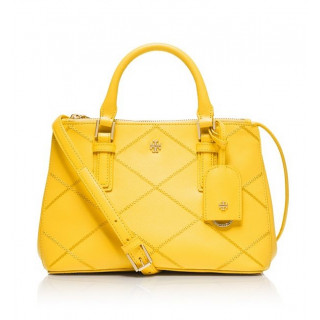 Tory Burch Yellow Robinson Stitched Micro Double-Zip Tote Bag