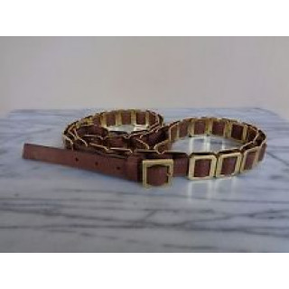 Tory Burch Women's Brown Leather & Gold Metal Double Length Belt