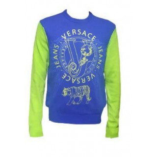 Versace Jeans Blue & Green Tiger Print Cotton Sweater