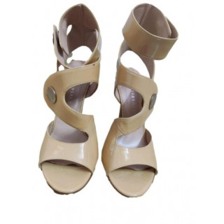Versace Leather Peep Toe Cutout Ankle Strap Sandals