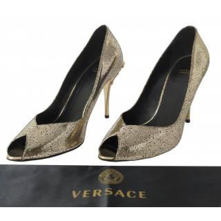 Versace Medusa Gold Open Toe High Heels Pumps