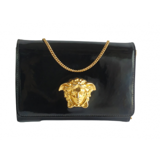 Versace Black Patent Palazzo Medusa Chain Evening Bag