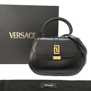 Greca Goddess Black Leather Top-Handle Bag
