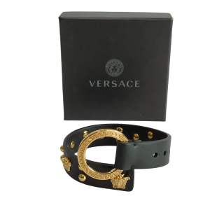 Versace Medusa Studded Black Leather Bracelet 