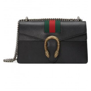 Gucci Black Dionysus Web Stripe Medium Leather Shoulder Bag