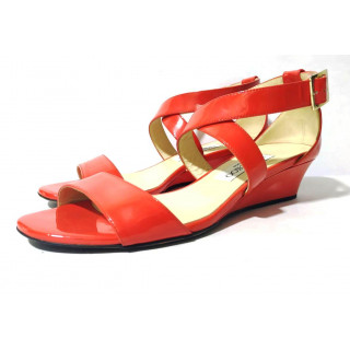 Jimmy Choo Red Chiara Strappy Patent Wedge Sandals