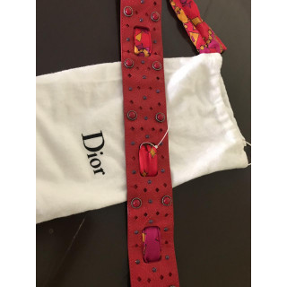 Dior Pink Leather Silk Scarf Wide Belt