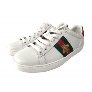 Gucci Web Embroidered Bee Ace Leather Sneaker