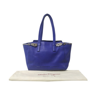 Salvatore Ferragamo Medium Verve Calf Leather Satchel Handbag Blue Rosso