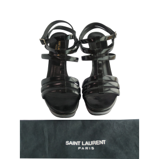 Saint Laurent Bianca Black Patent Leather Strappy Sandals