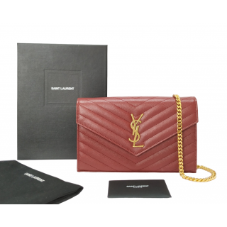YSL Cassandre Matelasse Envelope Leather Chain Wallet