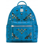 MCM Blue Leather Print Studded Backpack