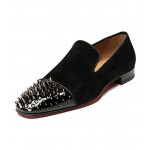 Christian Louboutin Mens Studded Cap Toe Suede Loafers
