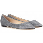 Jimmy Choo Anthracite Lame Glitter Fabric Pointy Toe Flats