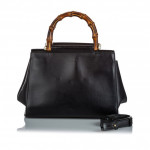Gucci Black Leather Small Bamboo Nymphaea Satchel ITALY
