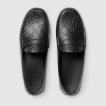 Gucci Men's Black Leather GG Guccissima Driving Loafers