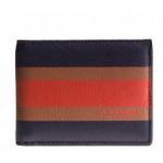 Coach Men's Compact ID Calf Leather Wallet Navy and Orange