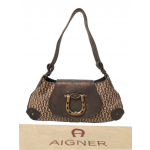 Aigner Brown Logo Leather Buckle Flap Shoulder Bag