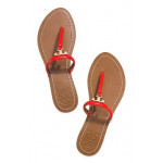 Tory Burch T Logo Red Flat Thong Sandals