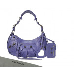 Balenciaga Le Cagole XS Shoulder Bag in Purple Arena Lambskin, Aged-Silver Hardware
