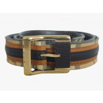 Burberry Leather & Coated Plaid Canvas Belt