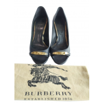 Burberry Nova Check Canvas & Leather Peep Toe Pumps