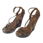 Burberry Check Wedge Ankle-Strap Sandals