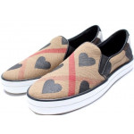 Burberry Beige Canvas House Check Heart Slip-On Sneakers