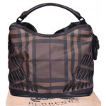 Burberry Smoked Check Cable Knots Canvas and Leather Hobo Bag