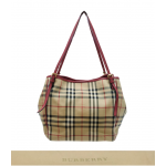Burberry Canterbury Haymarket Check Canvas Red Leather Tote