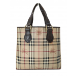 Burberry Beige/Brown Haymarket Check PVC and Leather Tote