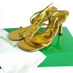 Bottega Veneta Metallic Gold Line Leather Sandals