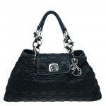 Dior Black Cannage Quilted Satin Charming Lock Tote