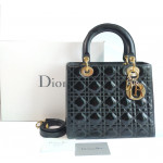Dior Black Patent Cannage Calfskin Medium Lady Dior Bag