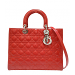 Dior Red Patent Leather Lady Dior Tote