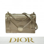 Dior Metallic Gold Micro Cannage Patent Leather Medium Diorama Shoulder Bag