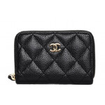 Chanel Black Caviar Quilted Gold-tone Zip Coin Purse