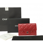 Chanel Lambskin Red Quilted  Card Holder