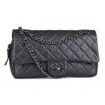 Chanel East West Caviar Flap Bag, Medium 