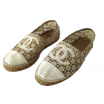 Chanel Ivory Crochet and Patent Leather Espadrilles