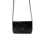 Chanel CC Black Quilted Patent Leather WOC Clutch