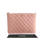 Chanel Quilted O Case Leather Zip Clutch