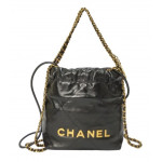 Chanel 22 Mini Handbag Shiny Calfskin & Gold-Tone Metal In Black