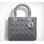 Christian Dior Lady Dior Grey Cannage Quilted Patent Leather Bag