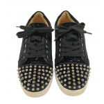 Christian Louboutin Black Glitter Suede Louis Junior Spikes Sneakers