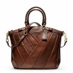 COACH Brown Madison Diagonal Pleated Exotic Lindsey Satchel