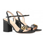Gucci GG Marmont Black Leather Mid-Heel Sandal