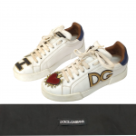 Dolce And Gabbana White Leather Portofino Sacred Heart Sneakers