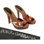 Dolce and Gabbana Red Floral Canvas Wooden Slides