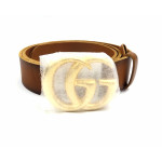 Gucci Brown Double GG Buckle Leather Belt